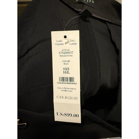 White House Black Market WHBM‎ The Relaxed Ankle Pants Pockets Black Size 16L - Picture 4 of 6